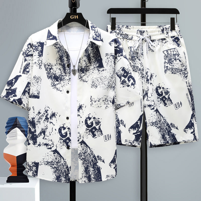 Men’s Trendy 2-Piece Summer Set – Short Sleeve Shirt & Shorts