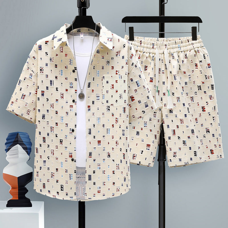 Men’s Trendy 2-Piece Summer Set – Short Sleeve Shirt & Shorts