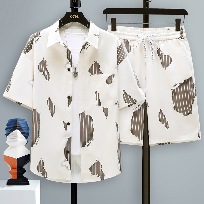 Men’s Trendy 2-Piece Summer Set – Short Sleeve Shirt & Shorts
