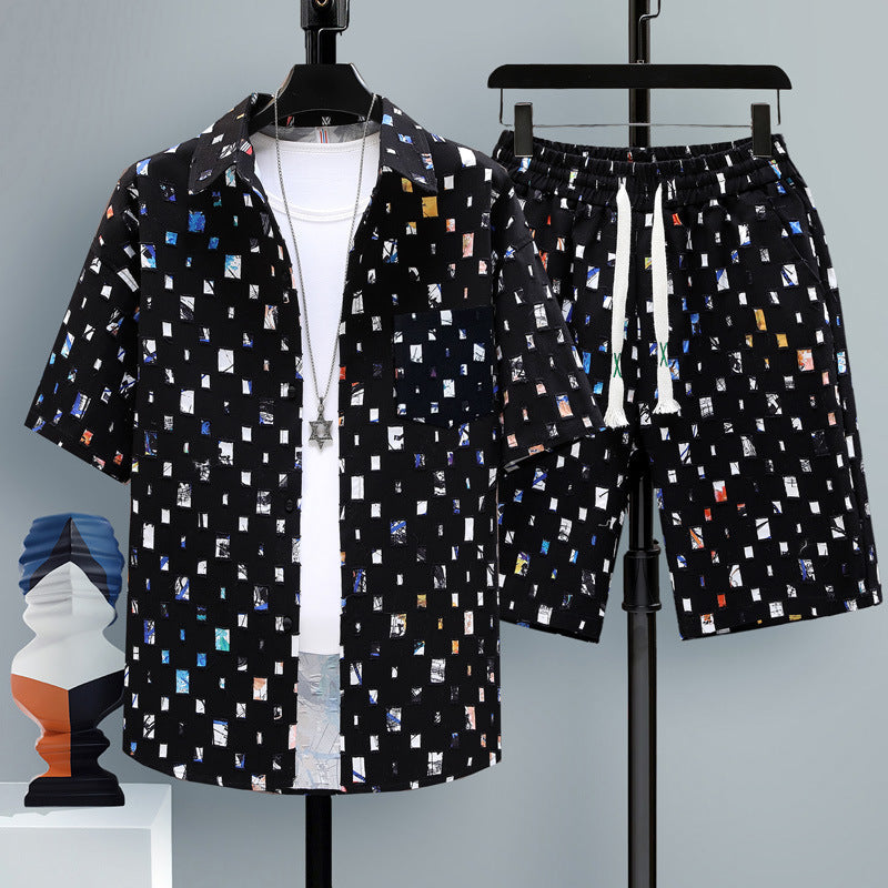 Men’s Trendy 2-Piece Summer Set – Short Sleeve Shirt & Shorts