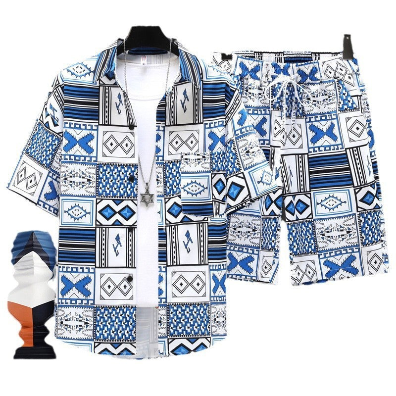 Men’s Trendy 2-Piece Summer Set – Short Sleeve Shirt & Shorts