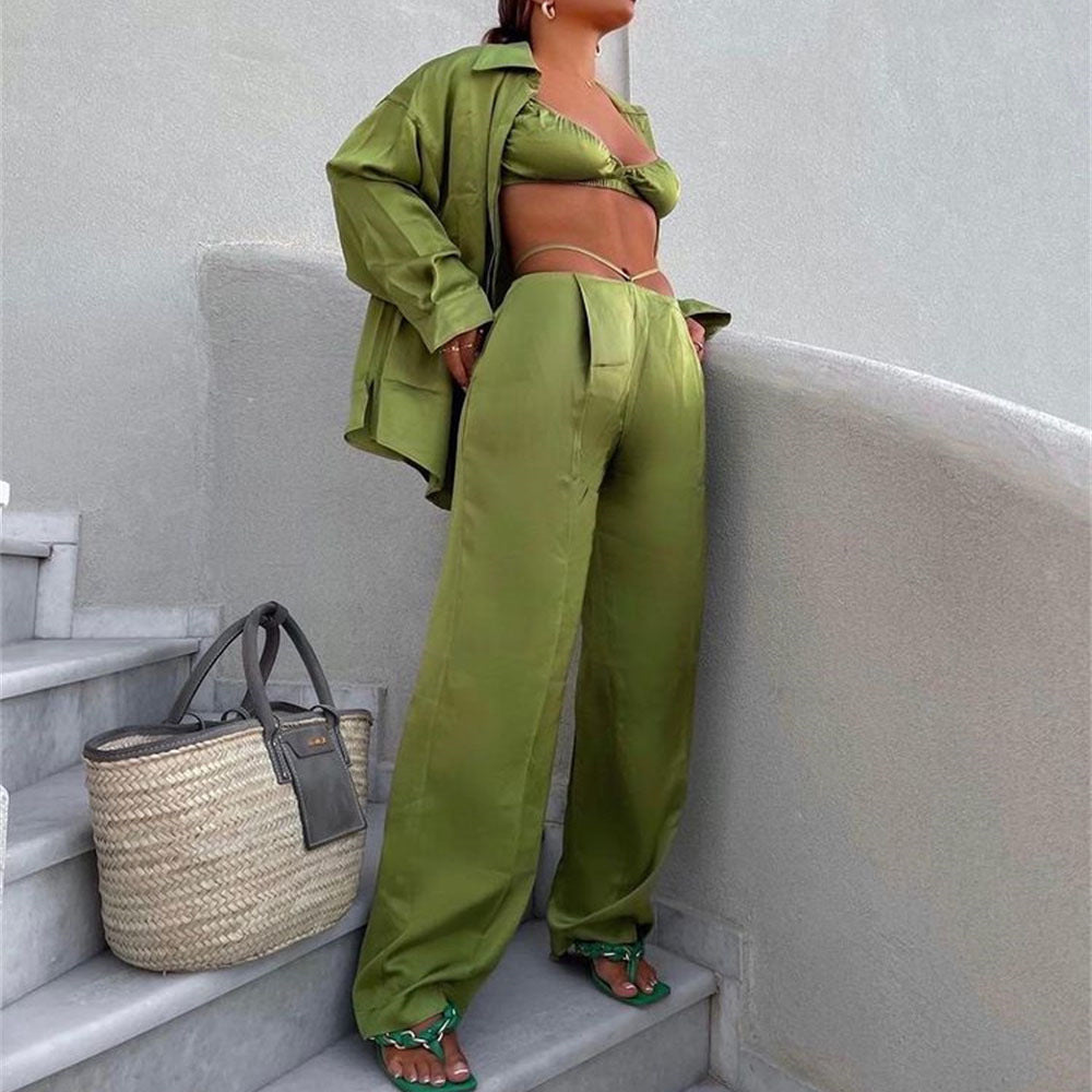 Women’s Luxe Three-Piece Set – Relaxed Shirt, Tailored Vest & Straight Pants