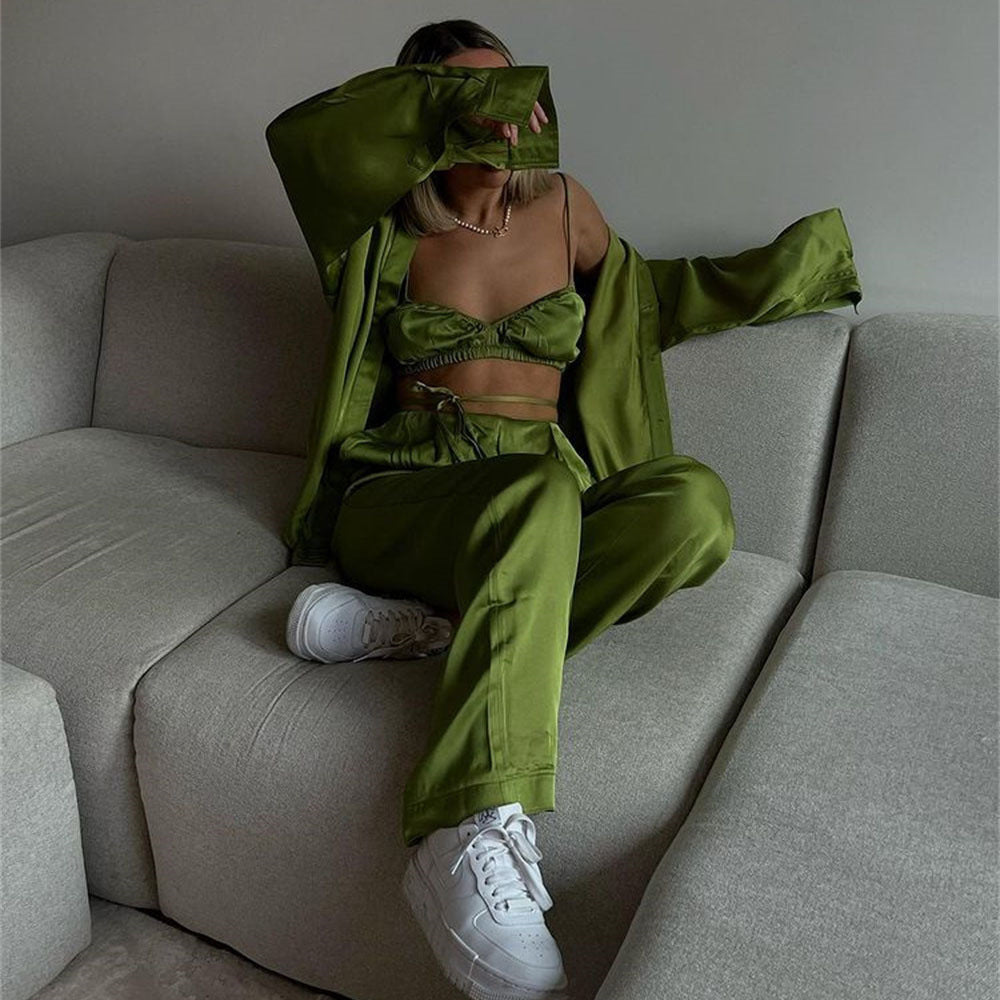 Women’s Luxe Three-Piece Set – Relaxed Shirt, Tailored Vest & Straight Pants