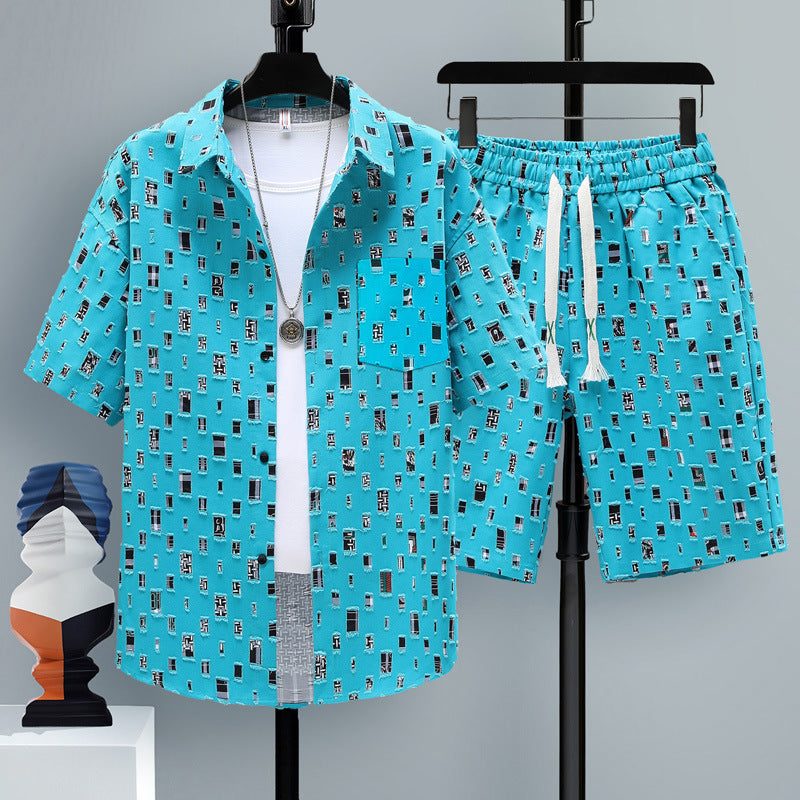 Men’s Trendy 2-Piece Summer Set – Short Sleeve Shirt & Shorts
