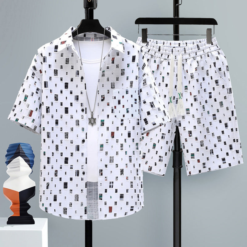 Men’s Trendy 2-Piece Summer Set – Short Sleeve Shirt & Shorts
