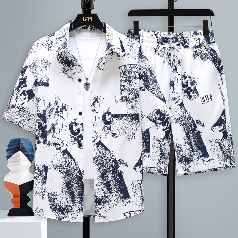 Men’s Trendy 2-Piece Summer Set – Short Sleeve Shirt & Shorts