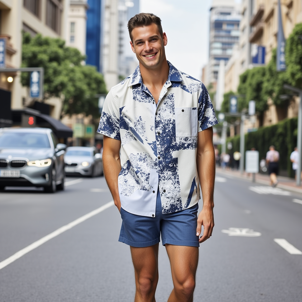 Men’s Trendy 2-Piece Summer Set – Short Sleeve Shirt & Shorts