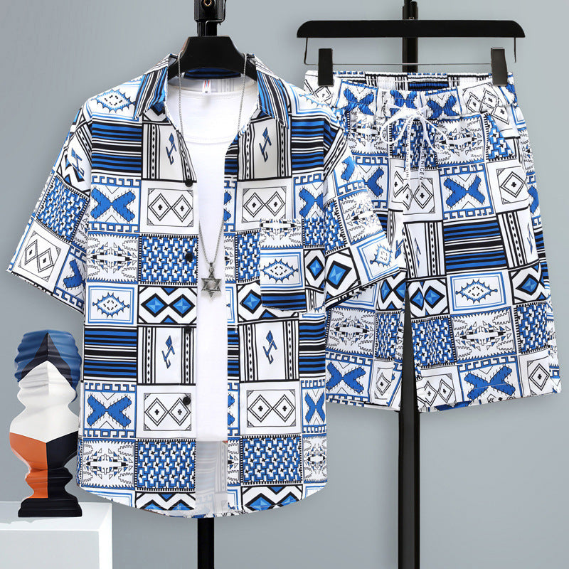 Men’s Trendy 2-Piece Summer Set – Short Sleeve Shirt & Shorts