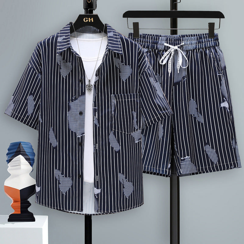 Men’s Trendy 2-Piece Summer Set – Short Sleeve Shirt & Shorts