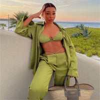 Women’s Luxe Three-Piece Set – Relaxed Shirt, Tailored Vest & Straight Pants