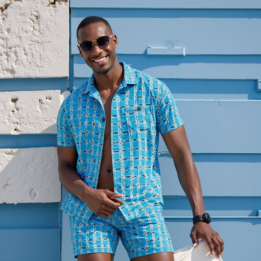 Men’s Trendy 2-Piece Summer Set – Short Sleeve Shirt & Shorts