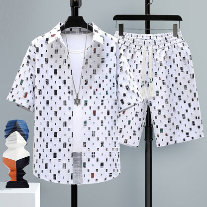 Men’s Trendy 2-Piece Summer Set – Short Sleeve Shirt & Shorts